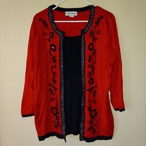 Cathy Daniels Red and Black Floral Cardigan